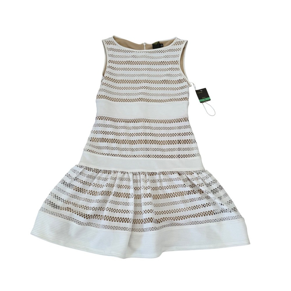 Taylor White Crochet Knit Drop Waist Flounce Dress NWT 5316M Size 8